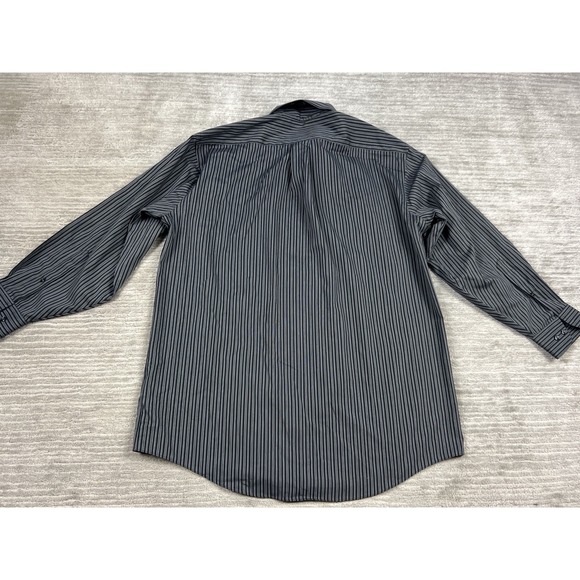 Vintage Stafford Shirt Men 16.5 32-33 Black Gray Striped End On End Cotton Blend - Picture 7 of 12